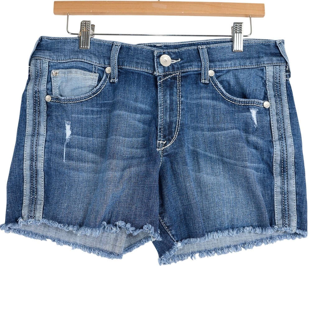 Ariat Boyfriend Denim Shorts Womens 30R Medium Wash Raw Hem Side Stripe Blue